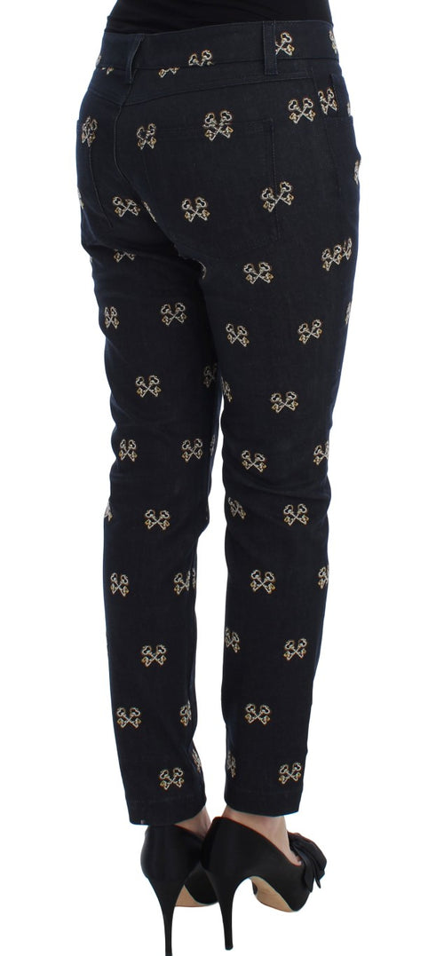Dolce & Gabbana Blue Key Embroidered Slim Fit KATE Jeans - ClickThatClicks 
