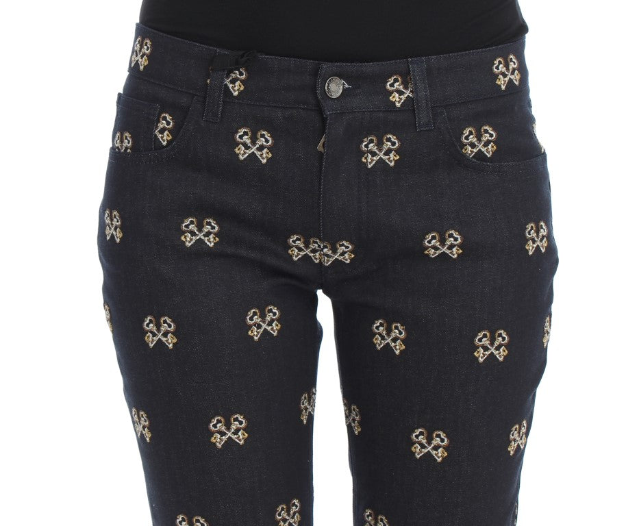 Dolce & Gabbana Blue Key Embroidered Slim Fit KATE Jeans - ClickThatClicks 