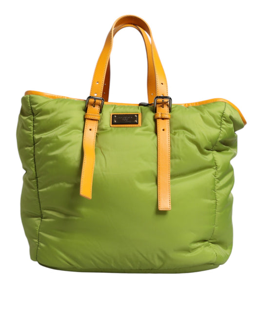 Dolce & Gabbana Green Nylon Padded Logo Plaque Tote Crossbody Bag - ClickThatClicks 