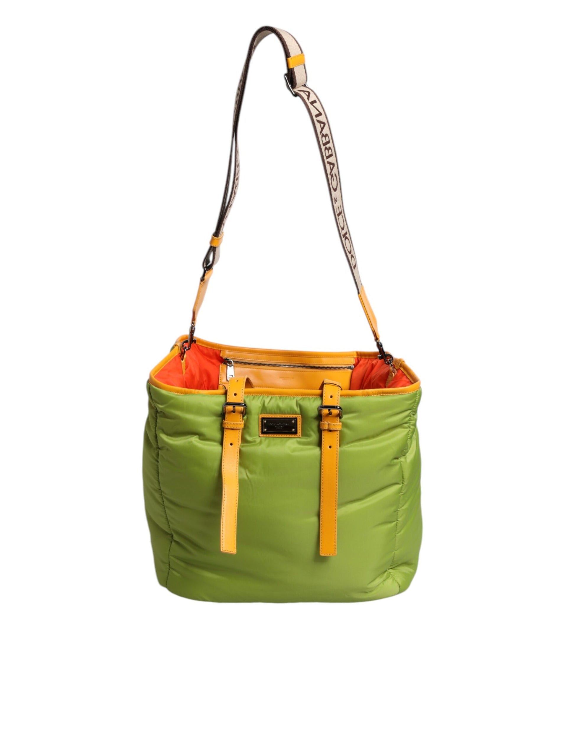 Dolce & Gabbana Green Nylon Padded Logo Plaque Tote Crossbody Bag - ClickThatClicks 