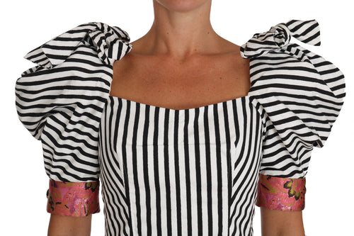 Dolce & Gabbana White Black Striped Cropped Top Puff Sleeve Shirts - ClickThatClicks 