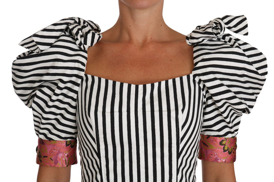 Dolce & Gabbana White Black Striped Cropped Top Puff Sleeve Shirts - ClickThatClicks 