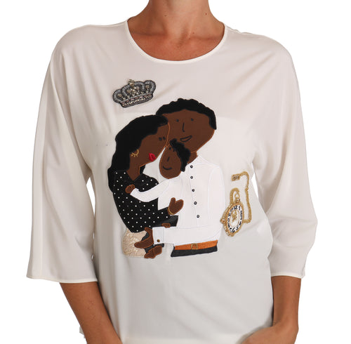 Dolce & Gabbana White Silk #dgfamily Crystal T-shirt - ClickThatClicks 