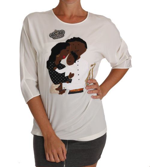 Dolce & Gabbana White Silk #dgfamily Crystal T-shirt - ClickThatClicks 
