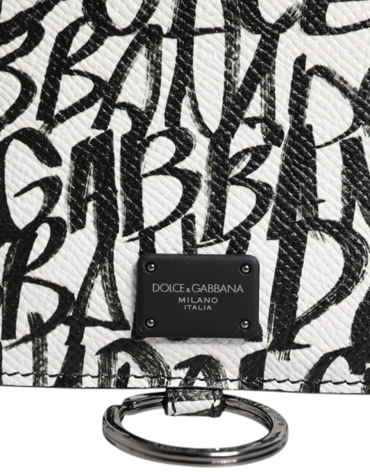 Dolce & Gabbana White Leather Lanyard Logo Print Card Holder Wallet - ClickThatClicks 