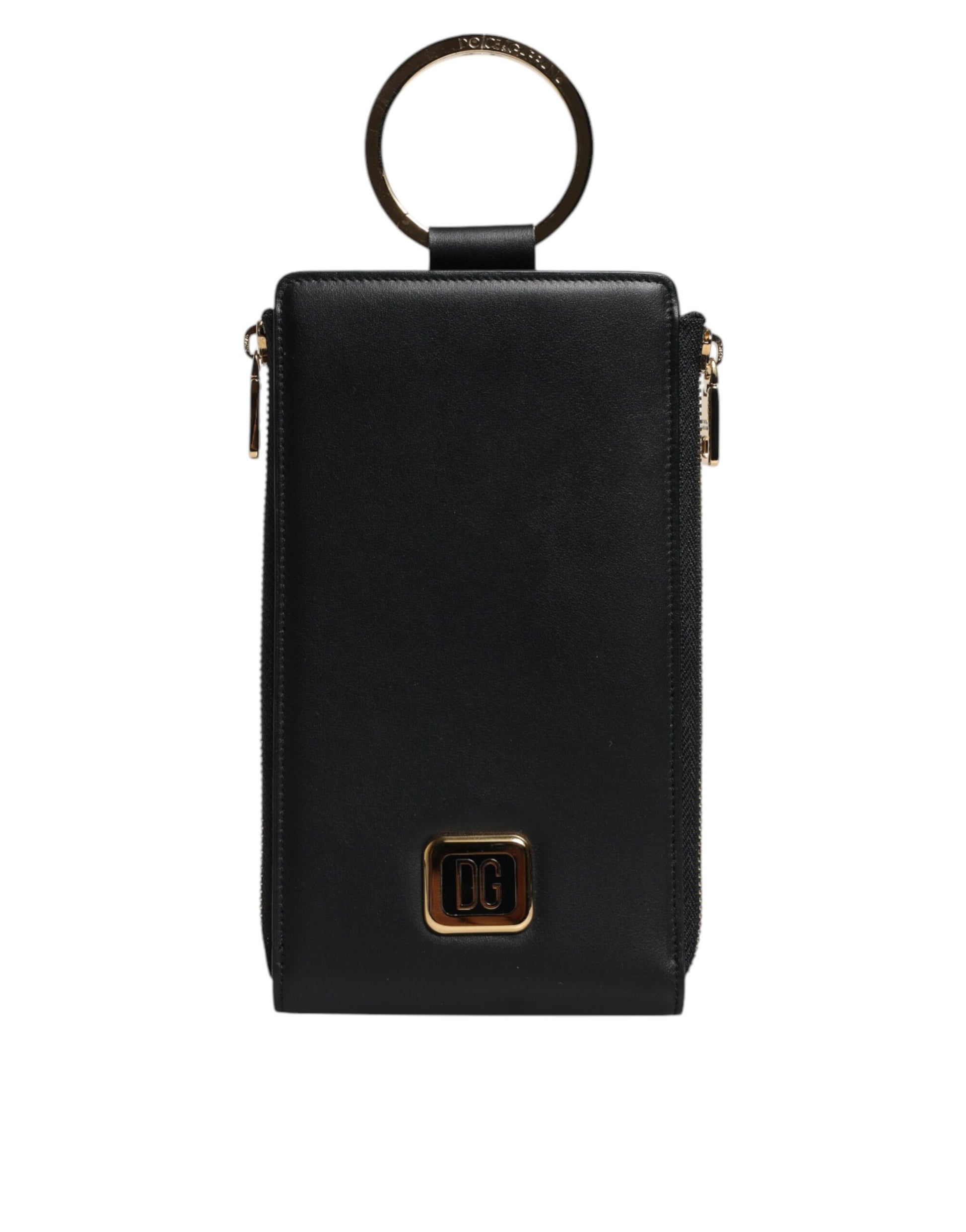 Dolce & Gabbana Black Leather Logo Plaque Neck Strap Card Coin Wallet - ClickThatClicks 
