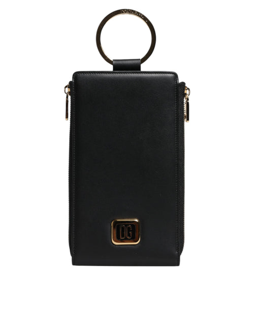 Dolce & Gabbana Black Leather Logo Plaque Neck Strap Card Coin Wallet - ClickThatClicks 