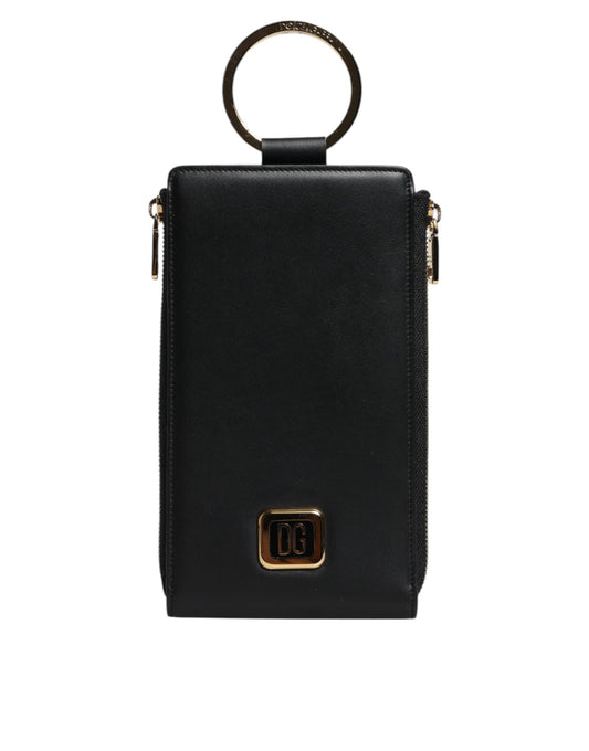 Dolce & Gabbana Black Leather Logo Plaque Neck Strap Card Coin Wallet - ClickThatClicks 