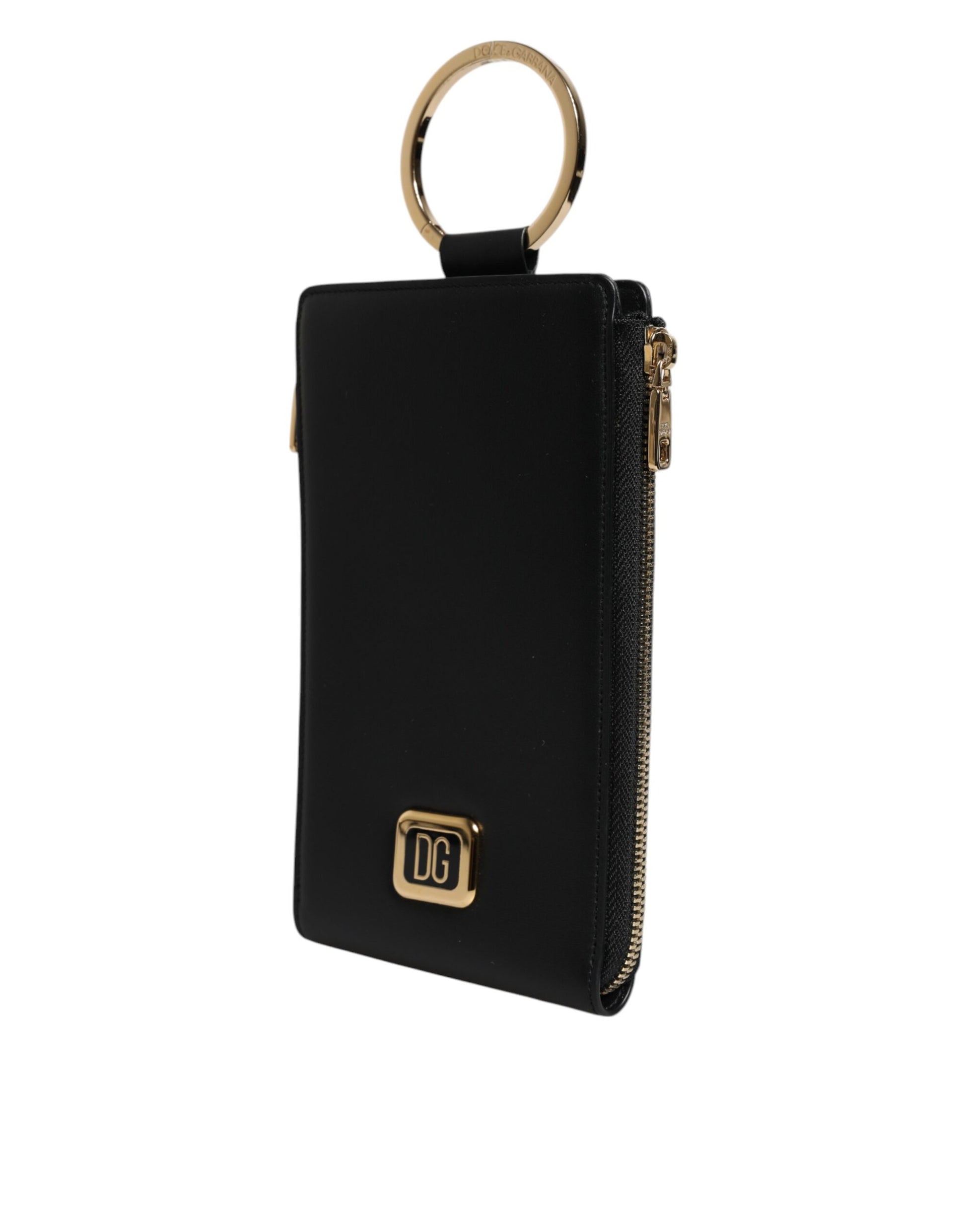 Dolce & Gabbana Black Leather Logo Plaque Neck Strap Card Coin Wallet - ClickThatClicks 