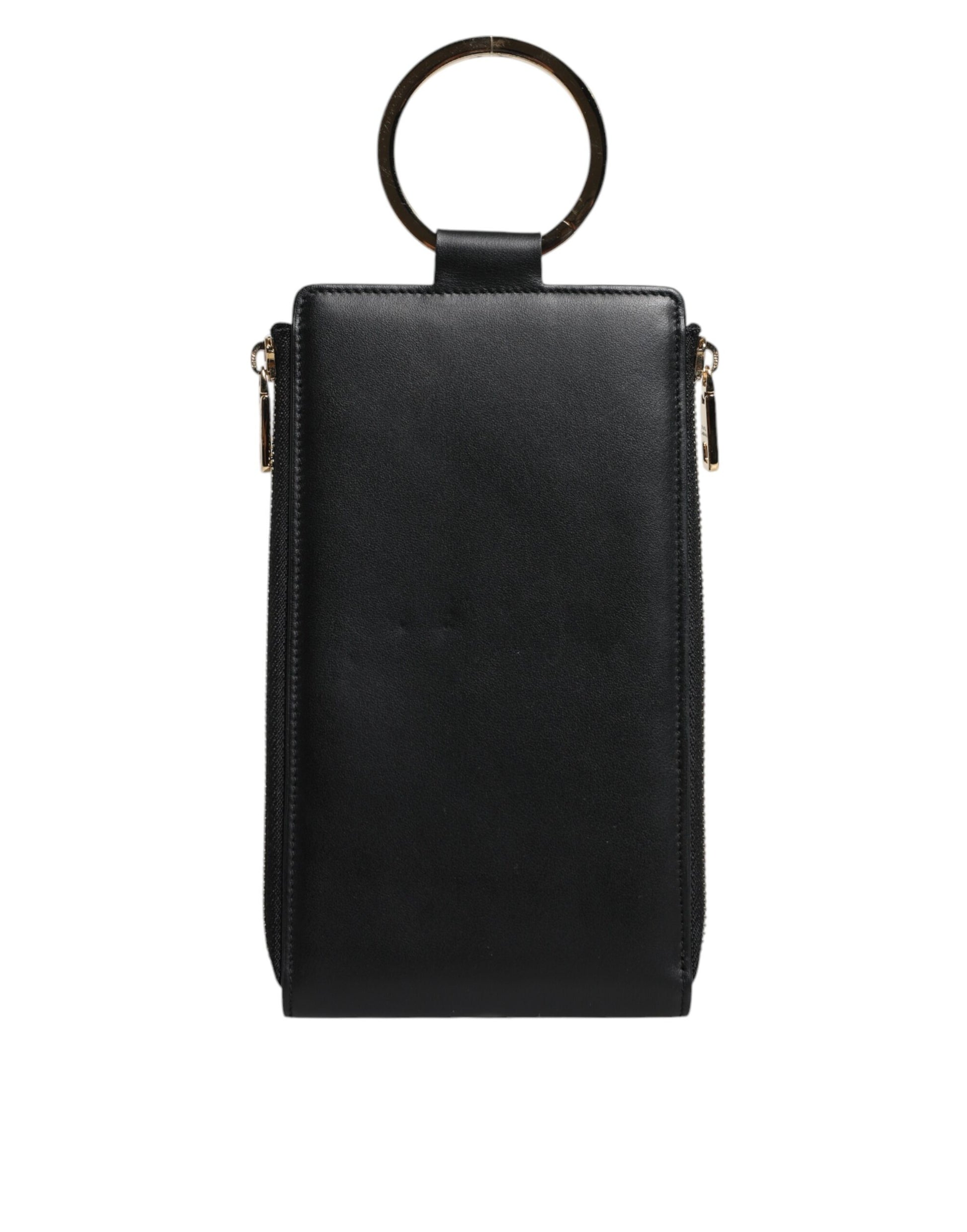 Dolce & Gabbana Black Leather Logo Plaque Neck Strap Card Coin Wallet - ClickThatClicks 