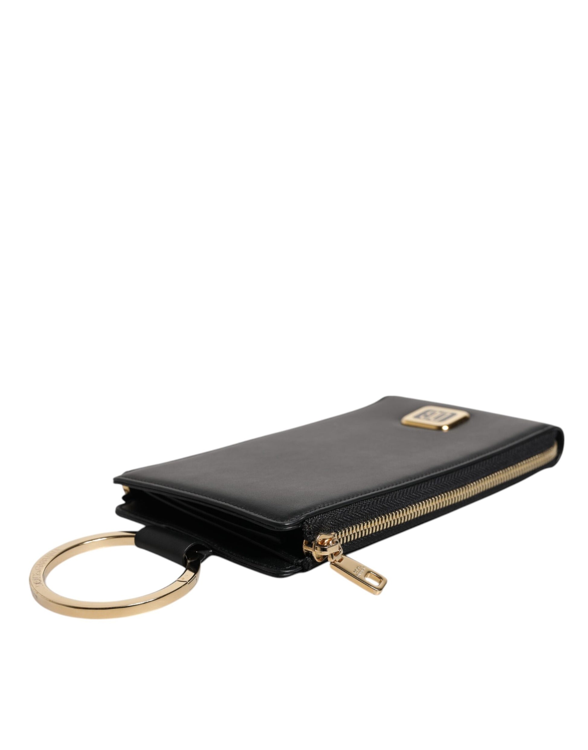 Dolce & Gabbana Black Leather Logo Plaque Neck Strap Card Coin Wallet - ClickThatClicks 