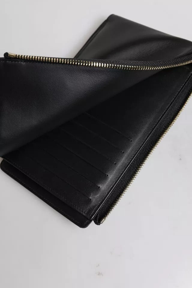 Dolce & Gabbana Black Leather Logo Plaque Neck Strap Card Coin Wallet - ClickThatClicks 