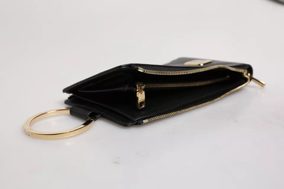 Dolce & Gabbana Black Leather Logo Plaque Neck Strap Card Coin Wallet - ClickThatClicks 