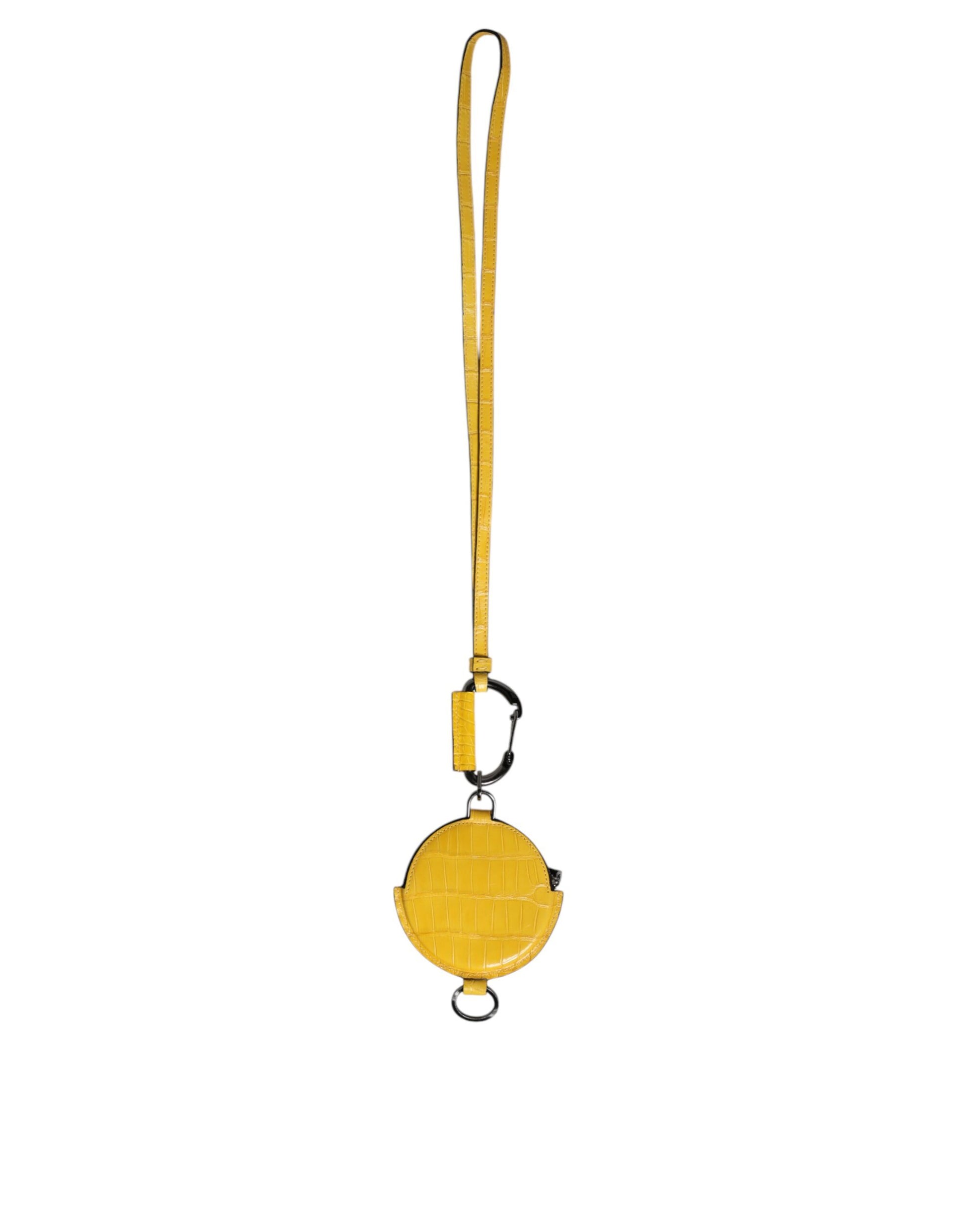 Dolce & Gabbana Yellow Round Leather DG Logo Coin Purse Lanyard Wallet - ClickThatClicks 