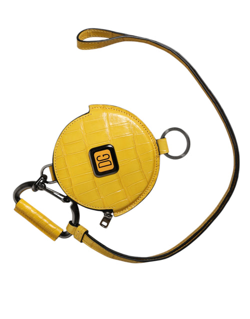 Dolce & Gabbana Yellow Round Leather DG Logo Coin Purse Lanyard Wallet - ClickThatClicks 