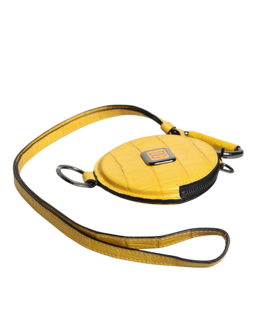 Dolce & Gabbana Yellow Round Leather DG Logo Coin Purse Lanyard Wallet - ClickThatClicks 