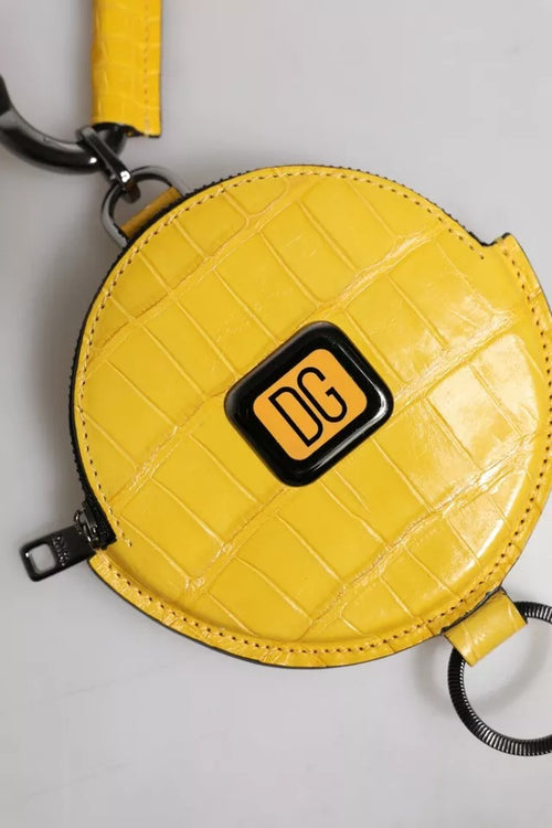 Dolce & Gabbana Yellow Round Leather DG Logo Coin Purse Lanyard Wallet - ClickThatClicks 