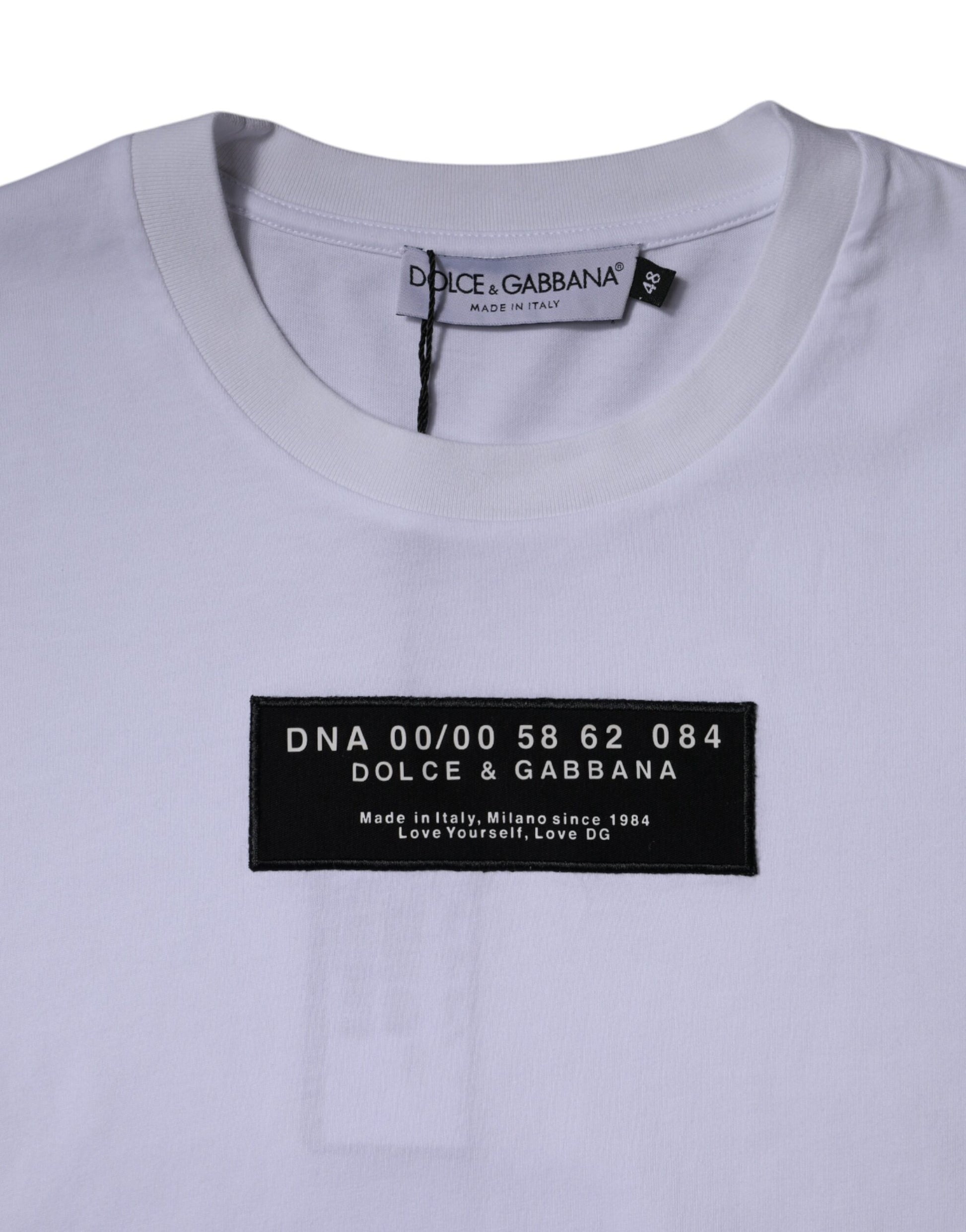 Dolce & Gabbana White Logo Print Cotton Crew Neck T-shirt - ClickThatClicks 