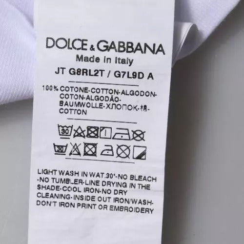 Dolce & Gabbana White Logo Print Cotton Crew Neck T-shirt - ClickThatClicks 