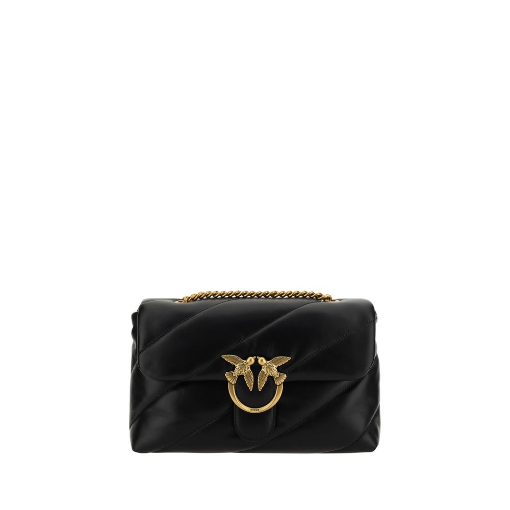 PINKO Black Calf Leather Bos Taurus Shoulder Bag - ClickThatClicks 