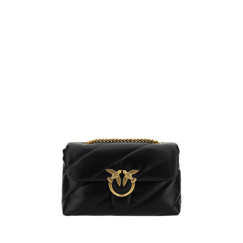 PINKO Black Calf Leather Bos Taurus Shoulder Bag
