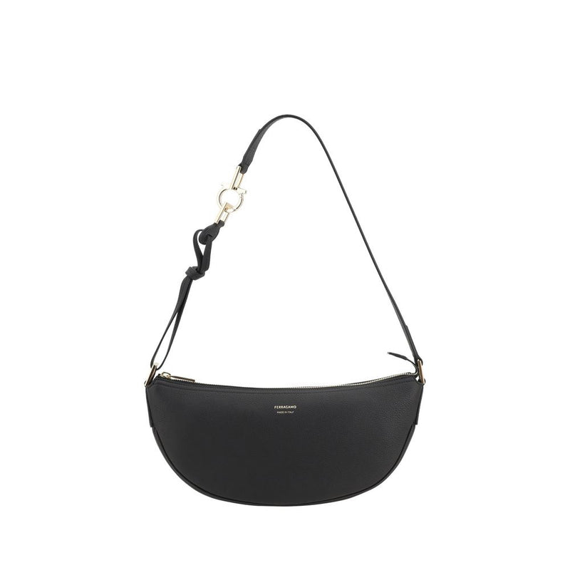 Ferragamo Black Calf Leather Bos Taurus Shoulder Bag