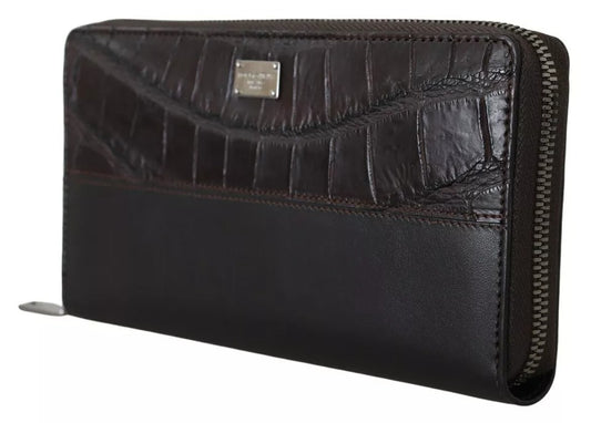 Dolce & Gabbana Brown Exotic Leather Zip Around Continental Clutch Wallet - ClickThatClicks 