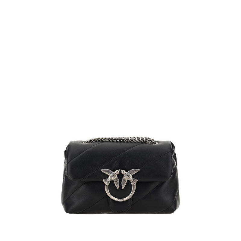 PINKO Black Calf Leather Bos Taurus Shoulder Bag