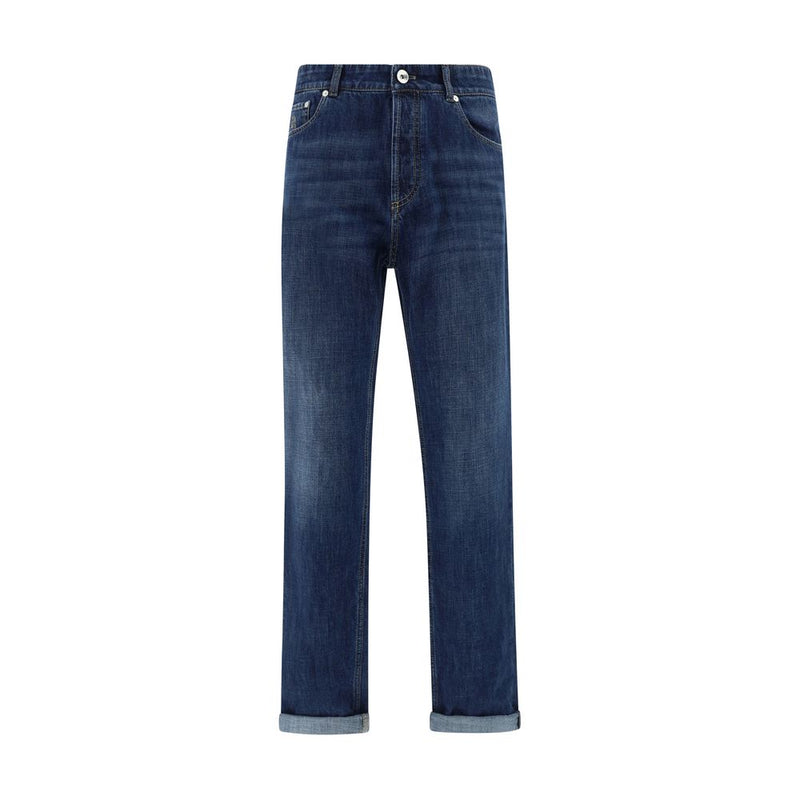 Brunello Cucinelli Blue Cotton Straight-Leg Jeans