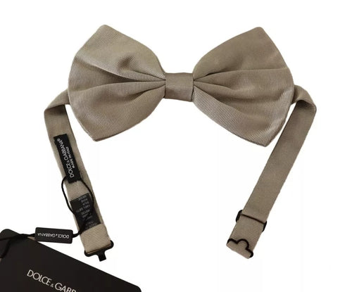 Dolce & Gabbana Silver Gray 100% Silk Adjustable Neck Bow Tie - ClickThatClicks 