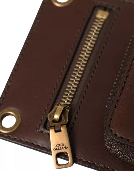 Dolce & Gabbana Brown Calf Leather Zip Logo Shoulder Neck Strap Wallet - ClickThatClicks 