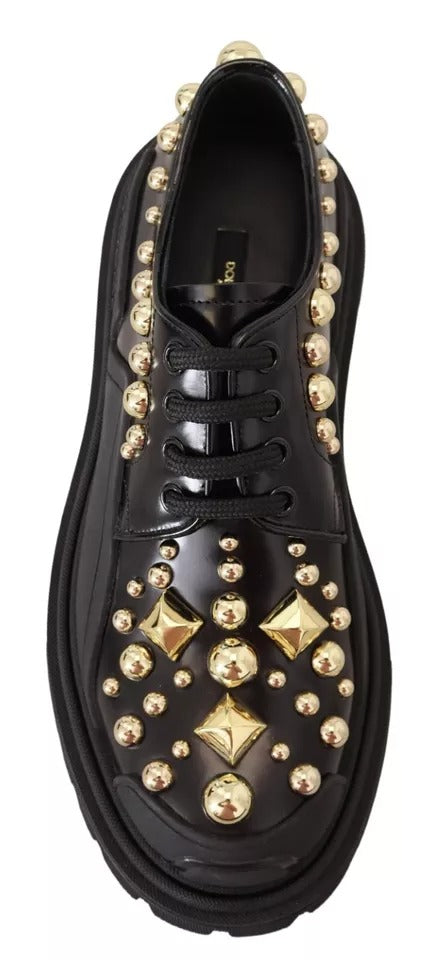 Dolce & Gabbana Black Leather Trekking Derby Embellished Shoes - ClickThatClicks 