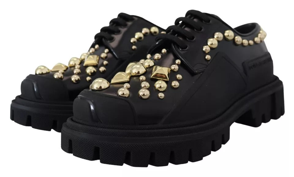 Dolce & Gabbana Black Leather Trekking Derby Embellished Shoes - ClickThatClicks 