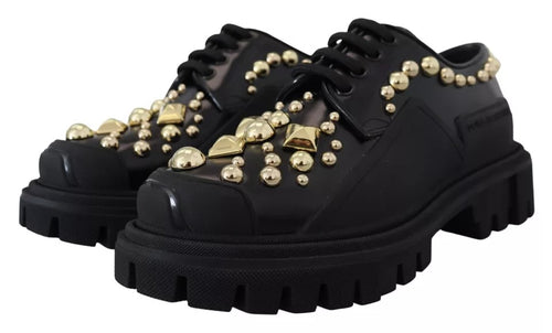 Dolce & Gabbana Black Leather Trekking Derby Embellished Shoes - ClickThatClicks 