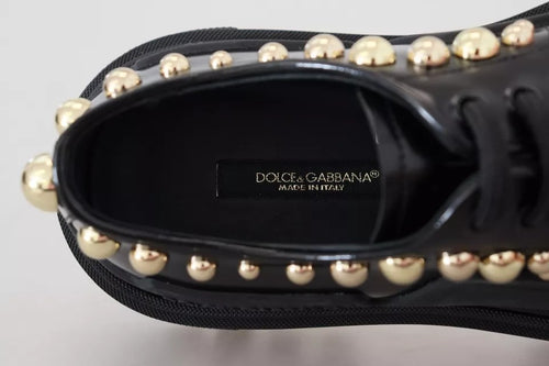 Dolce & Gabbana Black Leather Trekking Derby Embellished Shoes - ClickThatClicks 