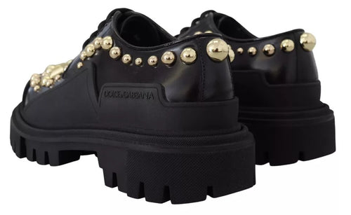 Dolce & Gabbana Black Leather Trekking Derby Embellished Shoes - ClickThatClicks 