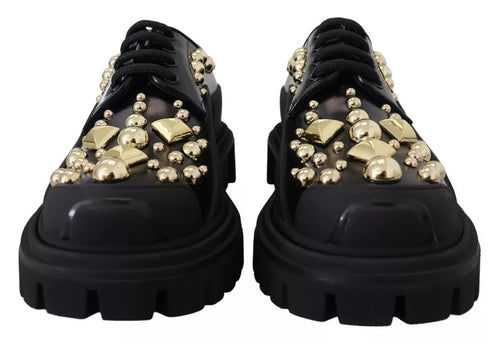 Dolce & Gabbana Black Leather Trekking Derby Embellished Shoes - ClickThatClicks 
