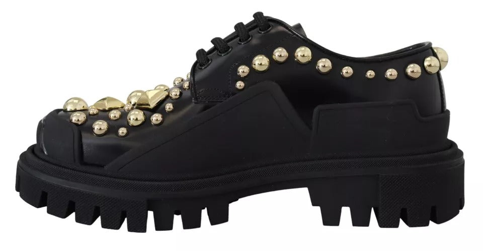 Dolce & Gabbana Black Leather Trekking Derby Embellished Shoes - ClickThatClicks 