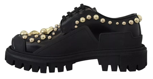 Dolce & Gabbana Black Leather Trekking Derby Embellished Shoes - ClickThatClicks 