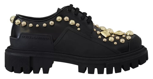 Dolce & Gabbana Black Leather Trekking Derby Embellished Shoes - ClickThatClicks 