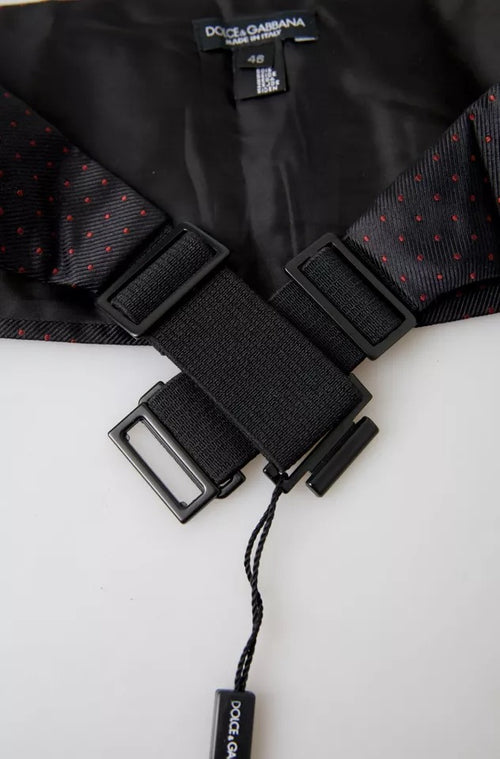 Dolce & Gabbana Black Silk Dotted Waist Tuxedo Belt Cummerbund - ClickThatClicks 
