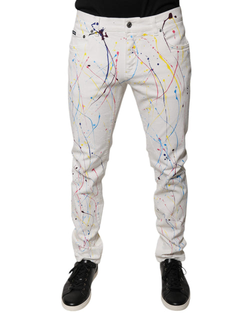 Dolce & Gabbana White Color Splash Print Skinny Denim Jeans - ClickThatClicks 