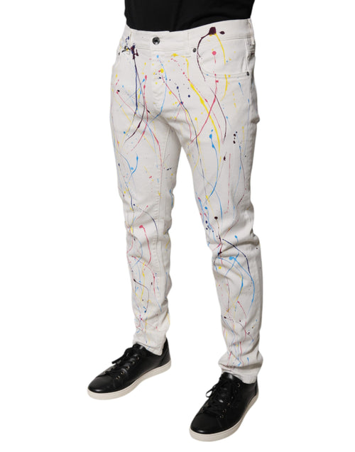 Dolce & Gabbana White Color Splash Print Skinny Denim Jeans - ClickThatClicks 