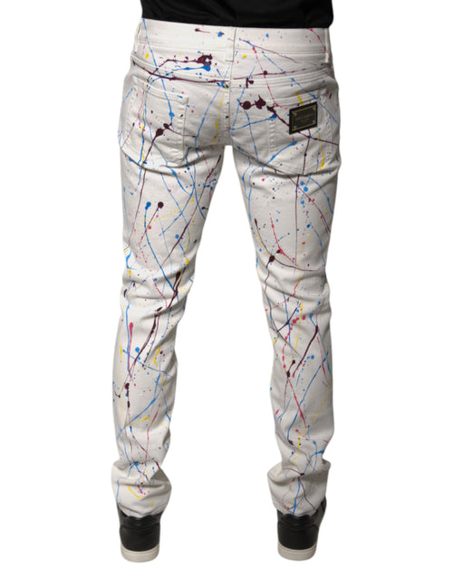 Dolce & Gabbana White Color Splash Print Skinny Denim Jeans - ClickThatClicks 