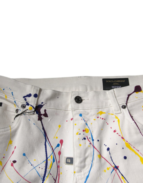 Dolce & Gabbana White Color Splash Print Skinny Denim Jeans - ClickThatClicks 