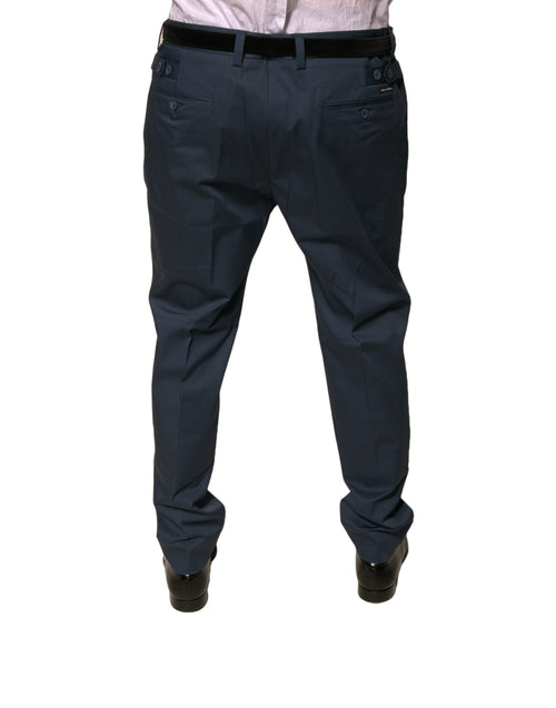 Dolce & Gabbana Dark Blue Cotton Stretch Skinny Men Dress Pants - ClickThatClicks 