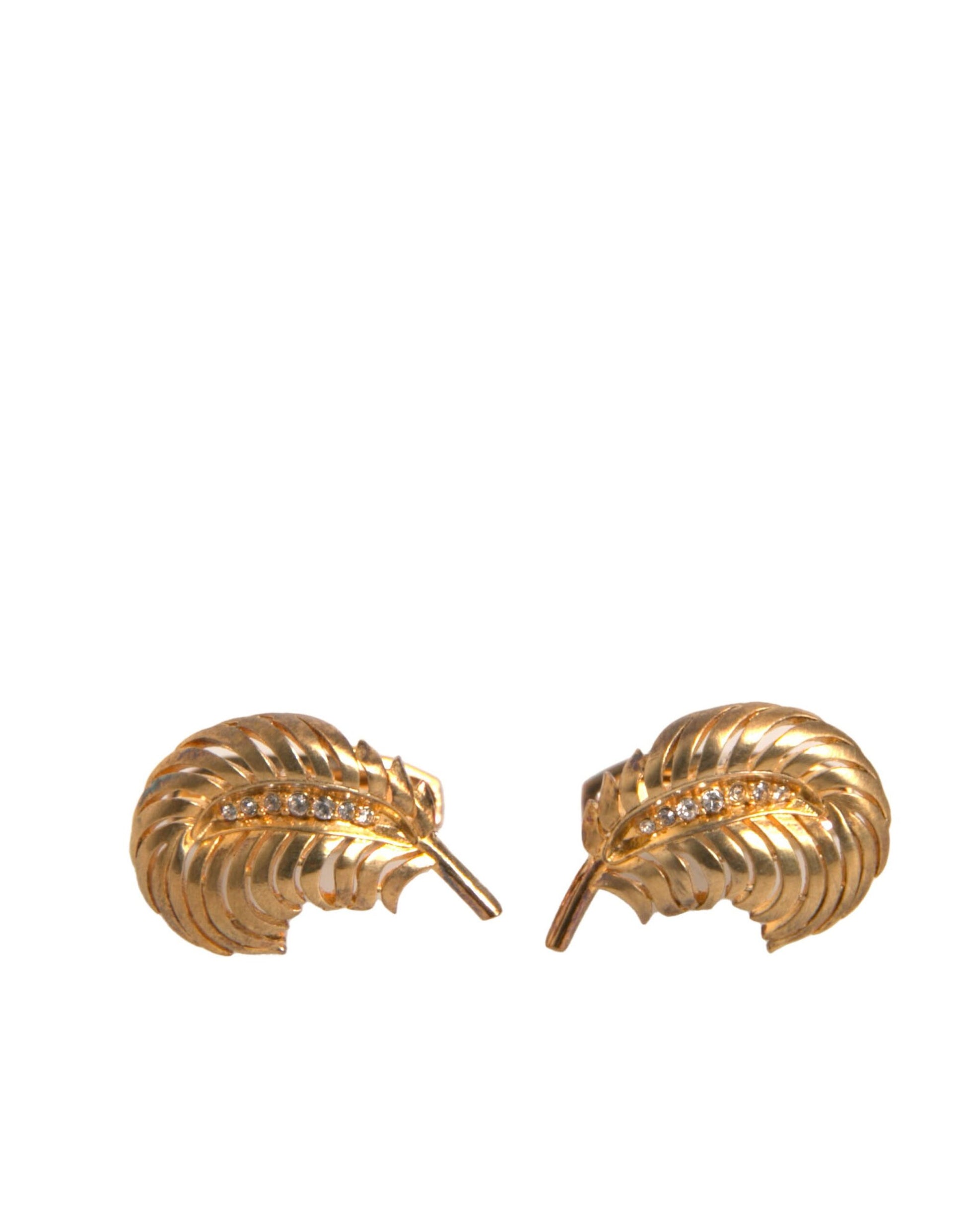 Dolce & Gabbana Gold 925 Sterling Silver Crystal Leaf Cufflink - ClickThatClicks 