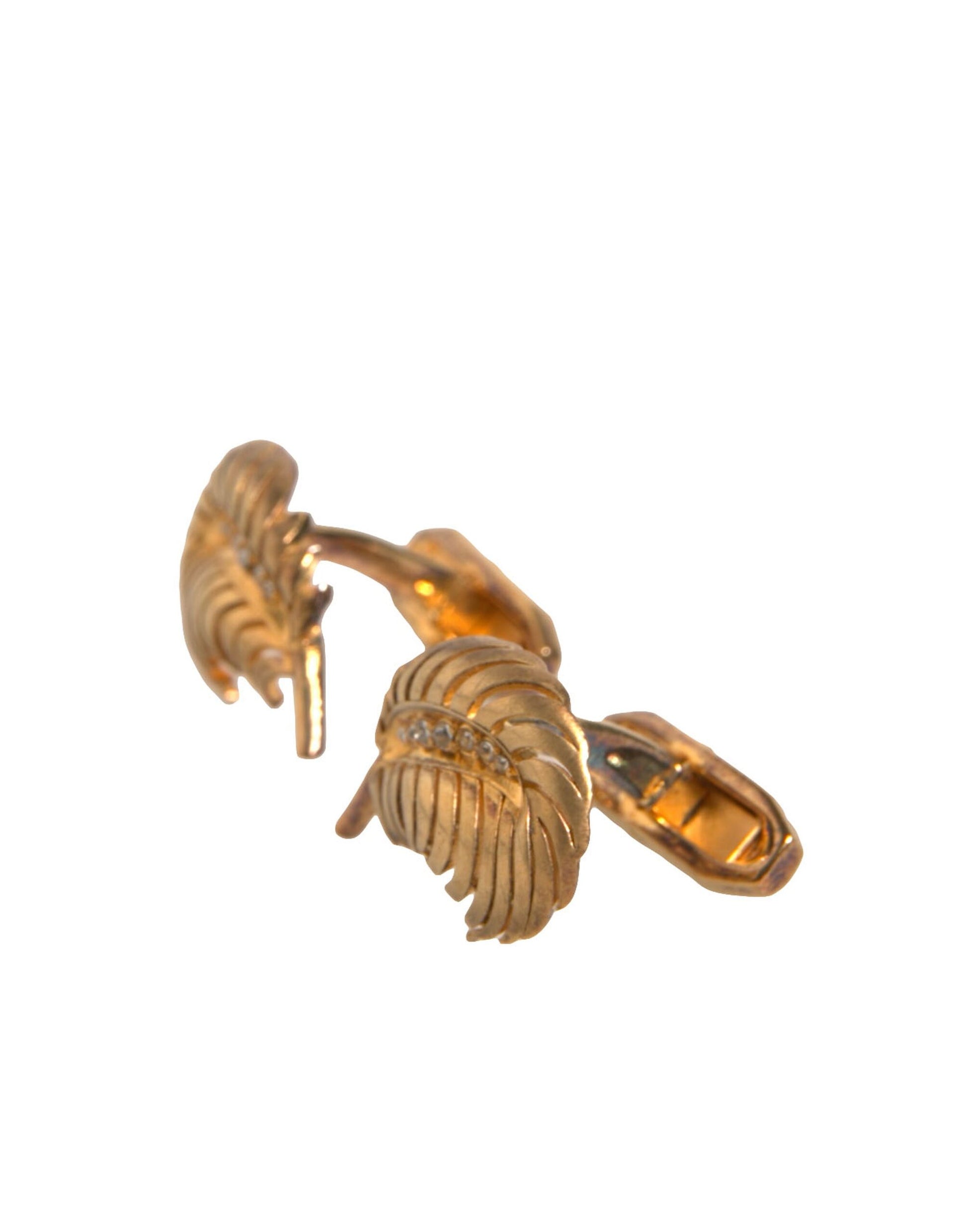 Dolce & Gabbana Gold 925 Sterling Silver Crystal Leaf Cufflink - ClickThatClicks 