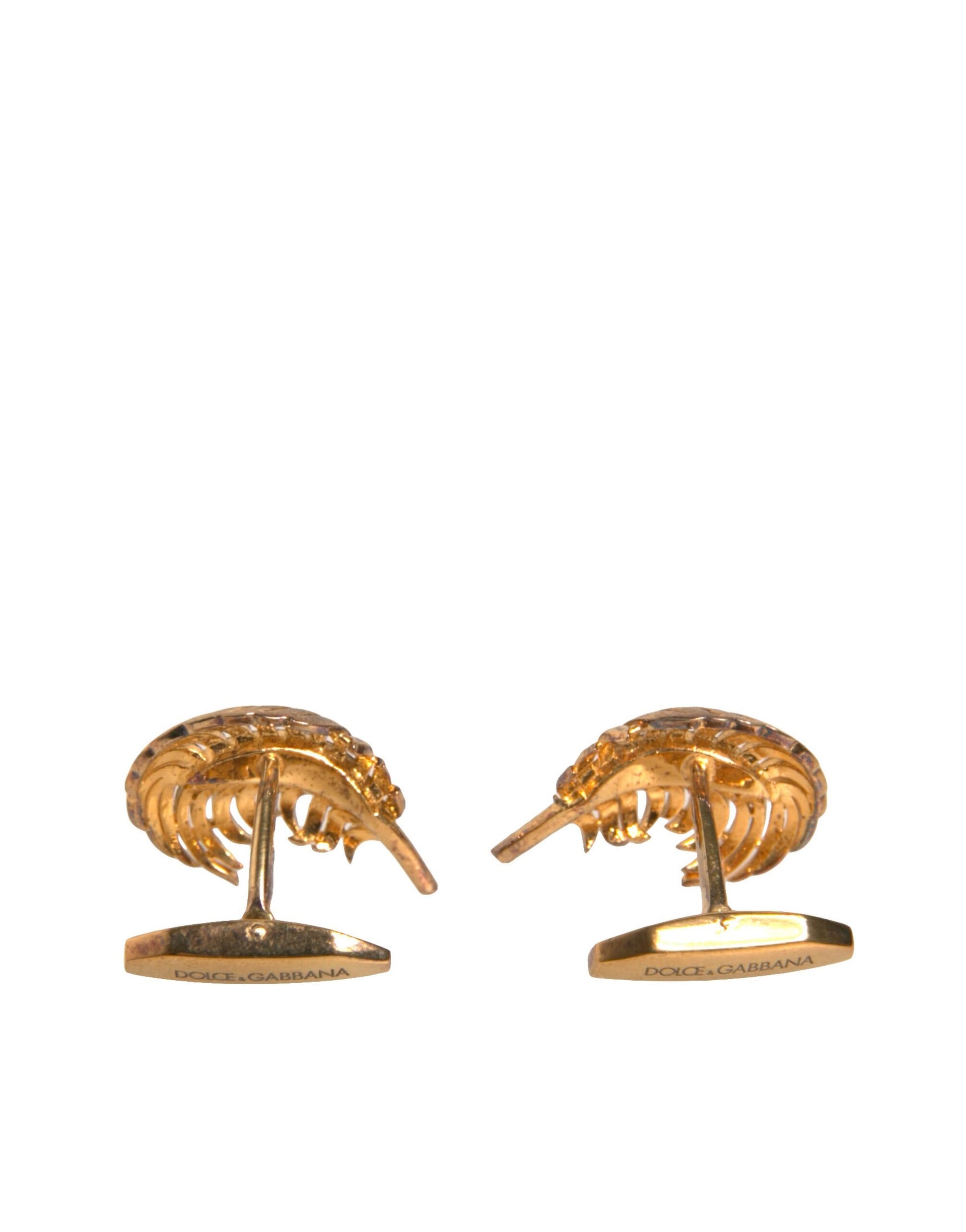 Dolce & Gabbana Gold 925 Sterling Silver Crystal Leaf Cufflink - ClickThatClicks 