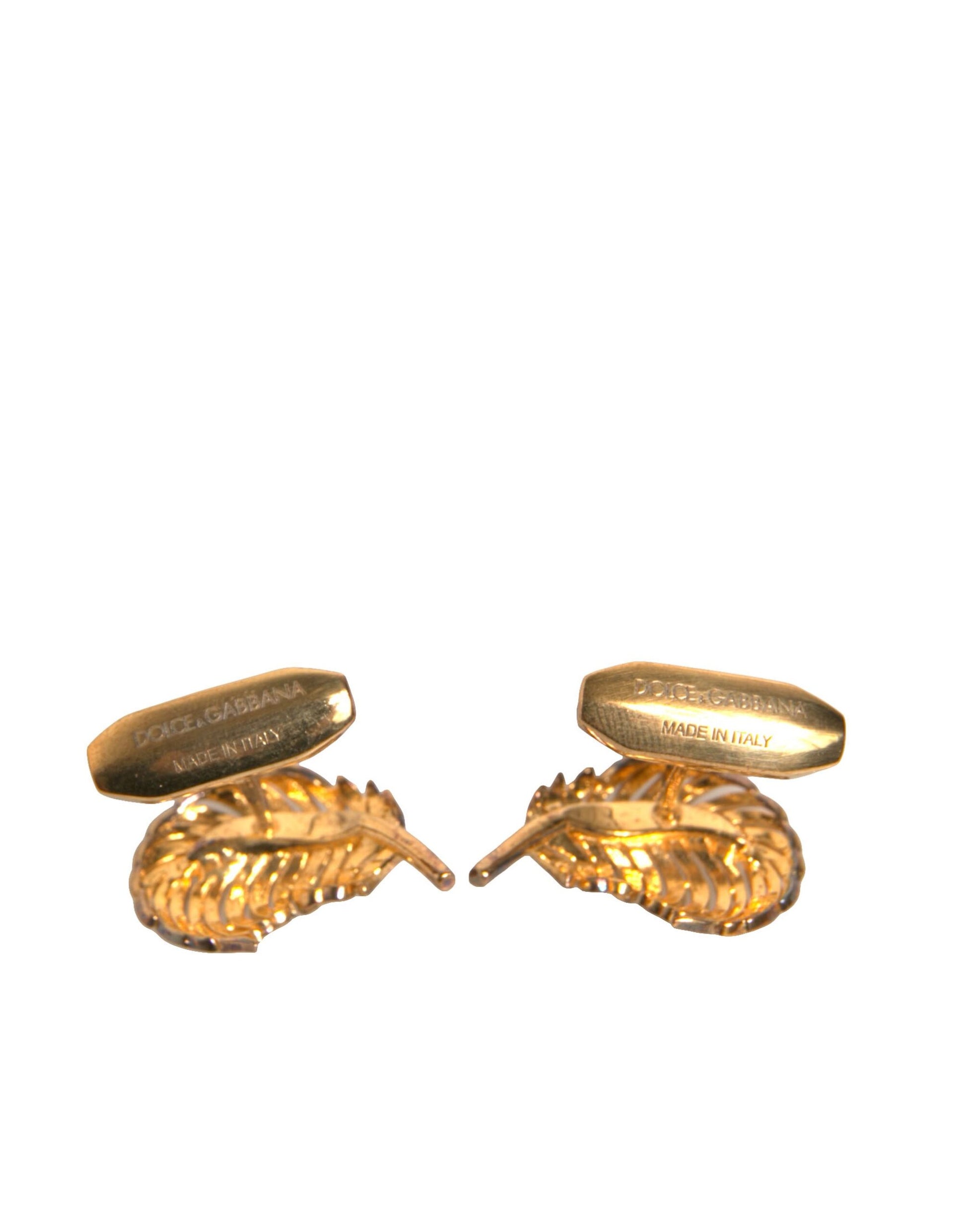 Dolce & Gabbana Gold 925 Sterling Silver Crystal Leaf Cufflink - ClickThatClicks 